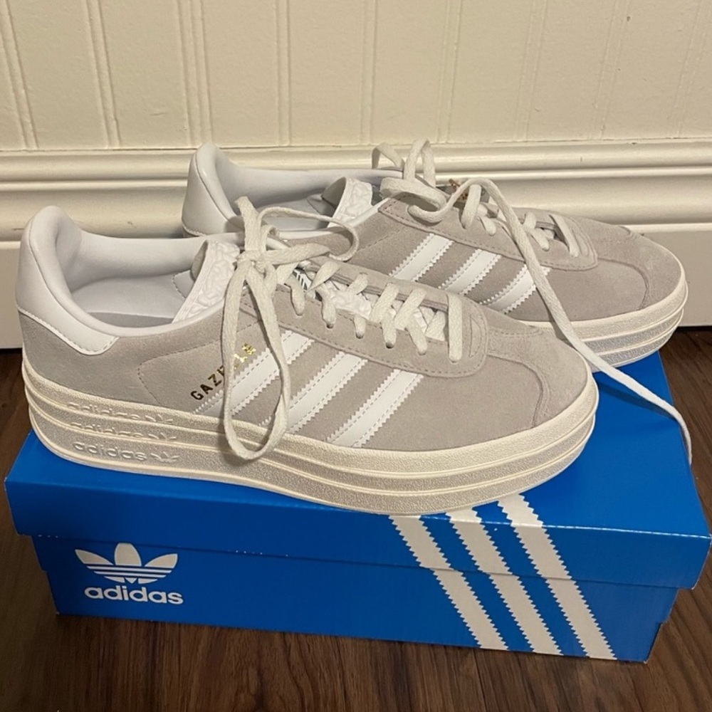 Adidas Gazelle Bold sneaker. Gray and white. Size 7.5 US